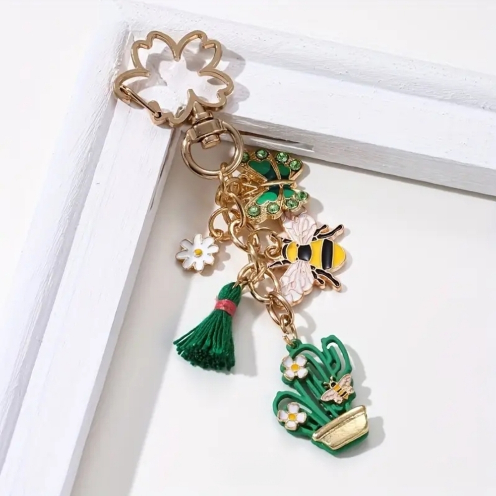 Bag Charm Cactus Bee Tassel Purse Charm Keychain
